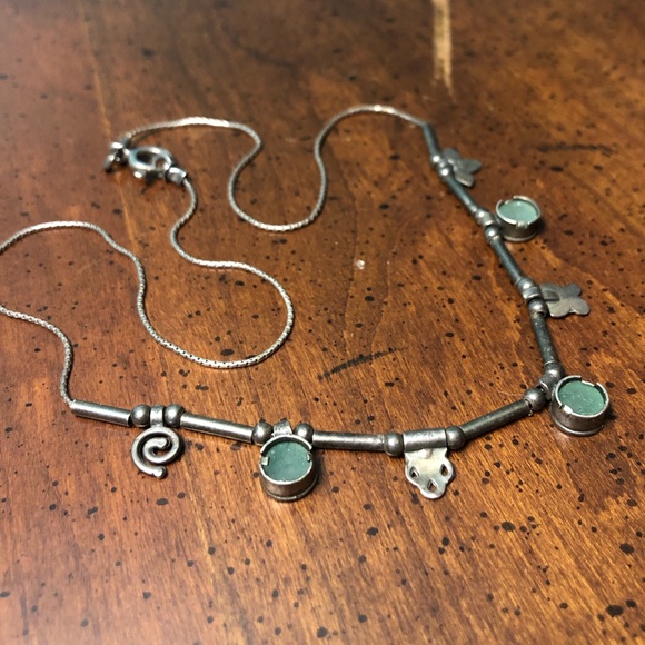 Vintage Sterling Silver Jadeite Charm Necklace - Picture 8 of 8